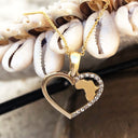 Africa Map Yellow Gold Heart Pendant with Diamonds