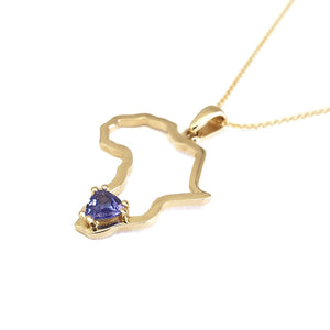 Africa Outline Yellow Gold Trilliant 0.41ct Tanzanite Pendant