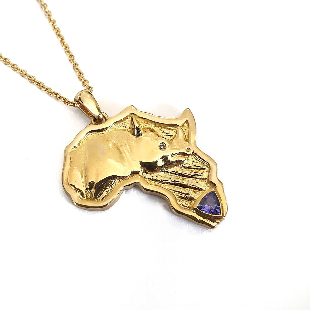 Africa Rhino Gold Pendant