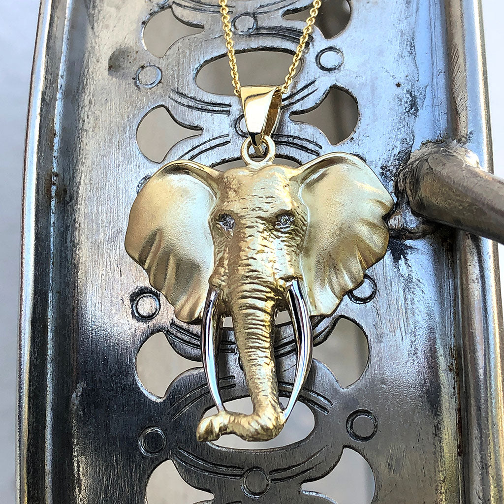 African Elephant Yellow Gold Pendant