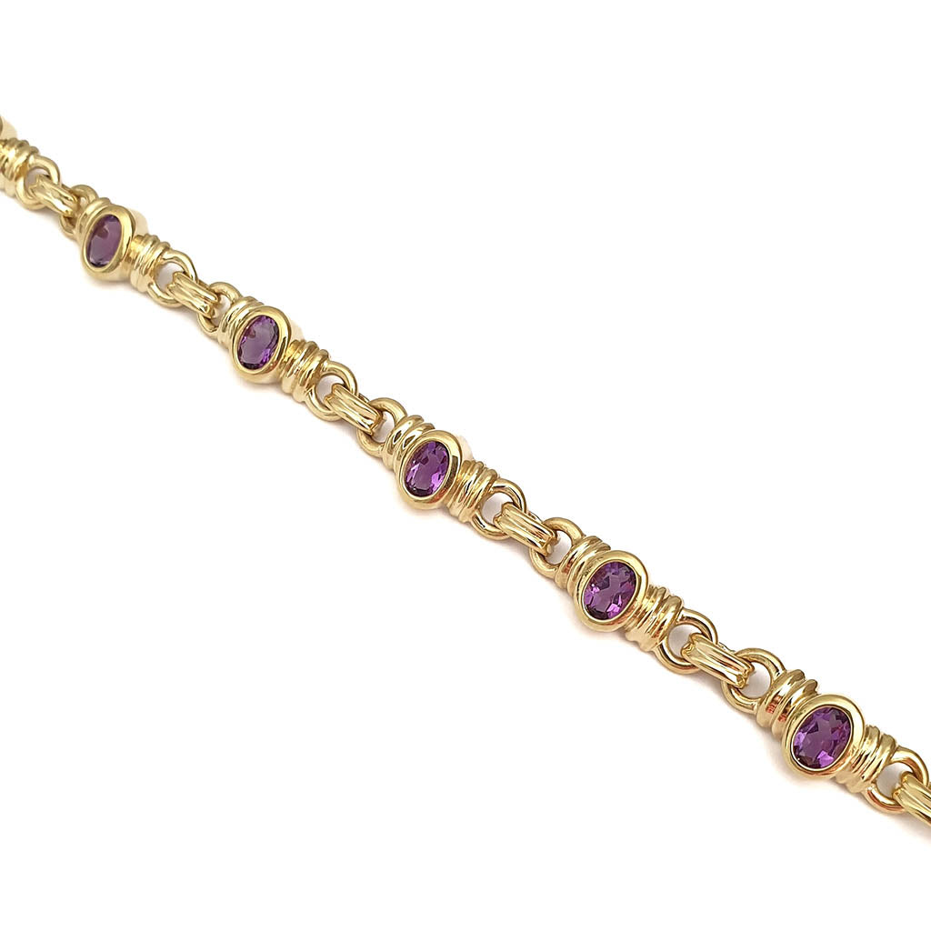 African Inspired Amethyst Yellow Gold Bracelet