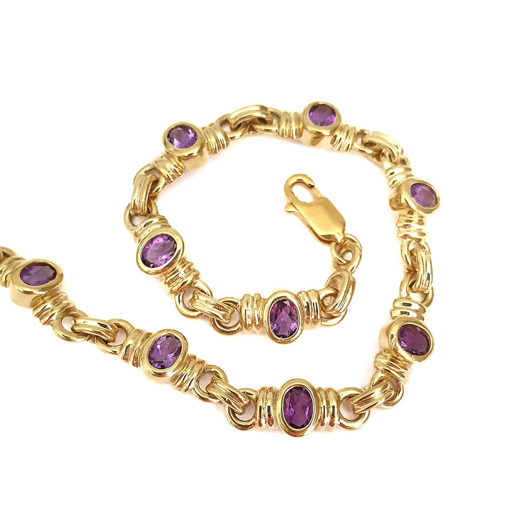 African Inspired Amethyst Yellow Gold Bracelet