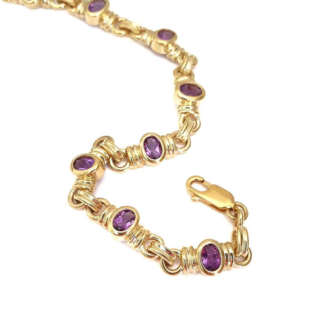 African Inspired Amethyst Yellow Gold Bracelet