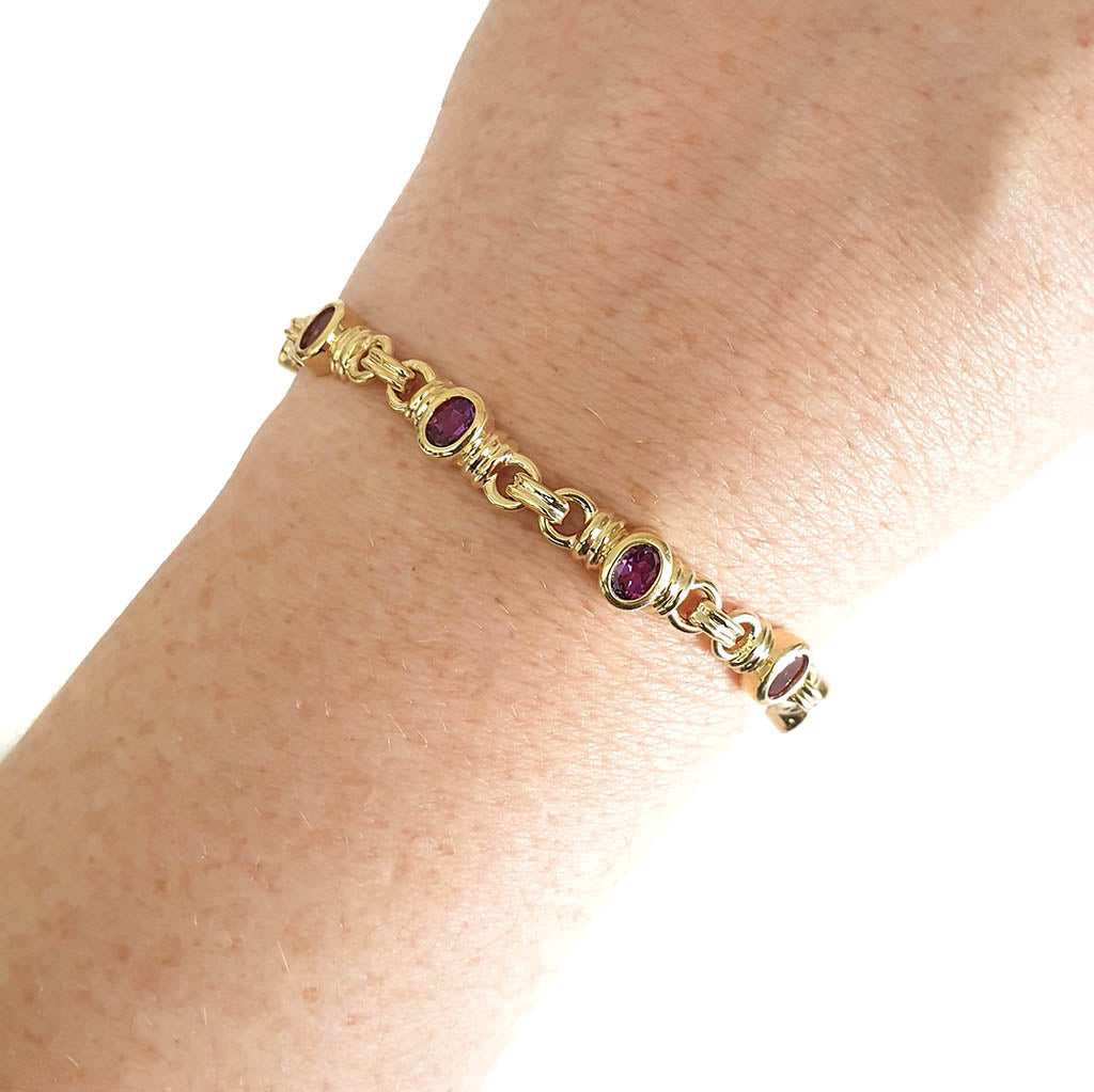 African Inspired Amethyst Yellow Gold Bracelet