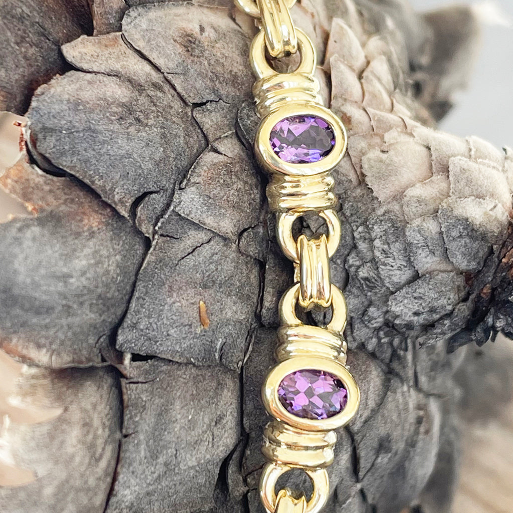African Inspired Amethyst Yellow Gold Bracelet