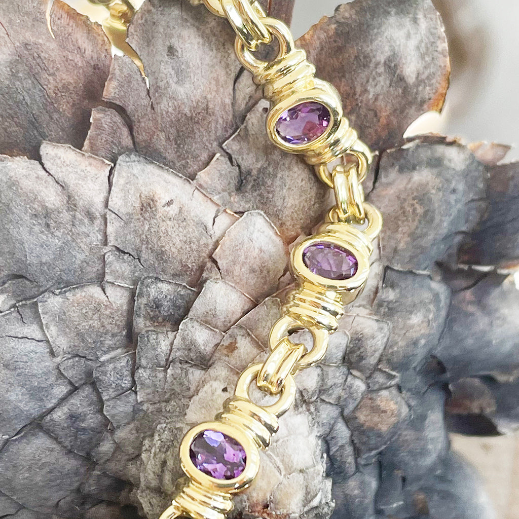 African Inspired Amethyst Yellow Gold Bracelet