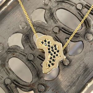 African Map Slider Pendant Yellow Gold with A Sprinkling of Black Diamonds