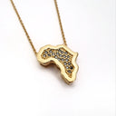 African Map Slider Pendant Yellow Gold with A Sprinkling of Black Diamonds