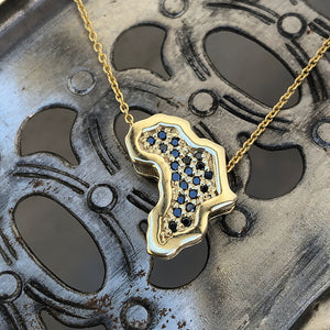 African Map Slider Pendant Yellow Gold with A Sprinkling of Black Diamonds