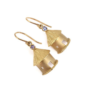 African Rondavel Gold and Tanzanite Earrings