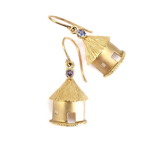 African Rondavel Gold and Tanzanite Earrings