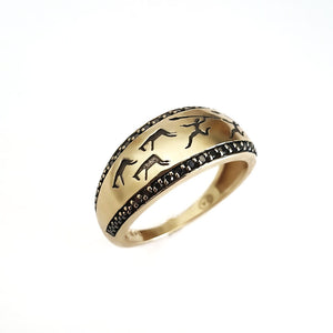 African San Art Gold and Black Diamond Ring