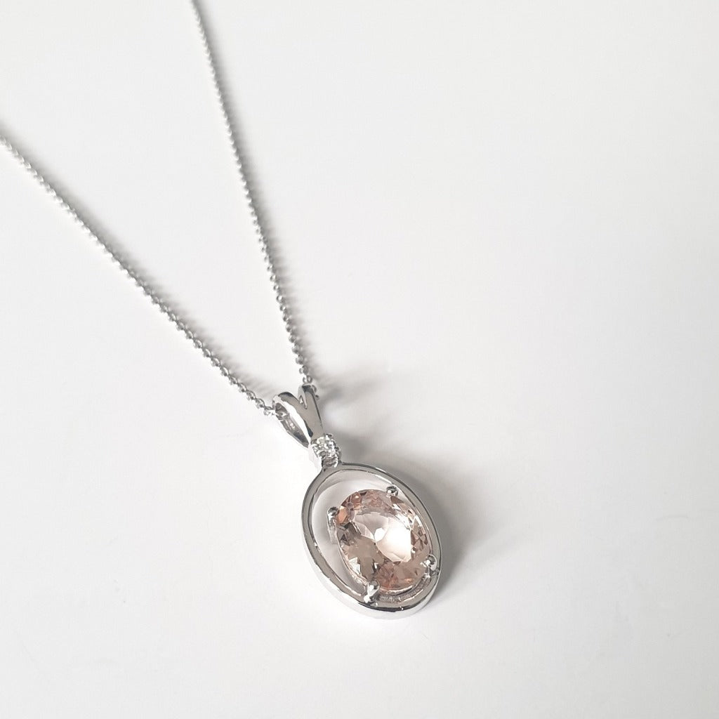 White Gold Oval Cut With White Gold Oval Band Accent Pendant