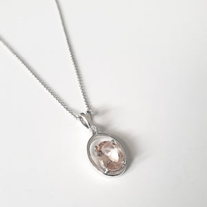 White Gold Oval Cut With White Gold Oval Band Accent Pendant