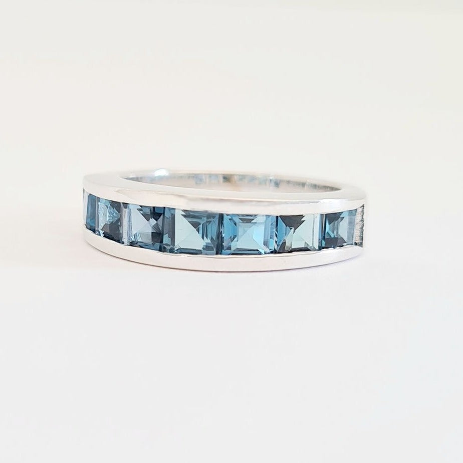Contemporary London Blue Half Eternity Ring 