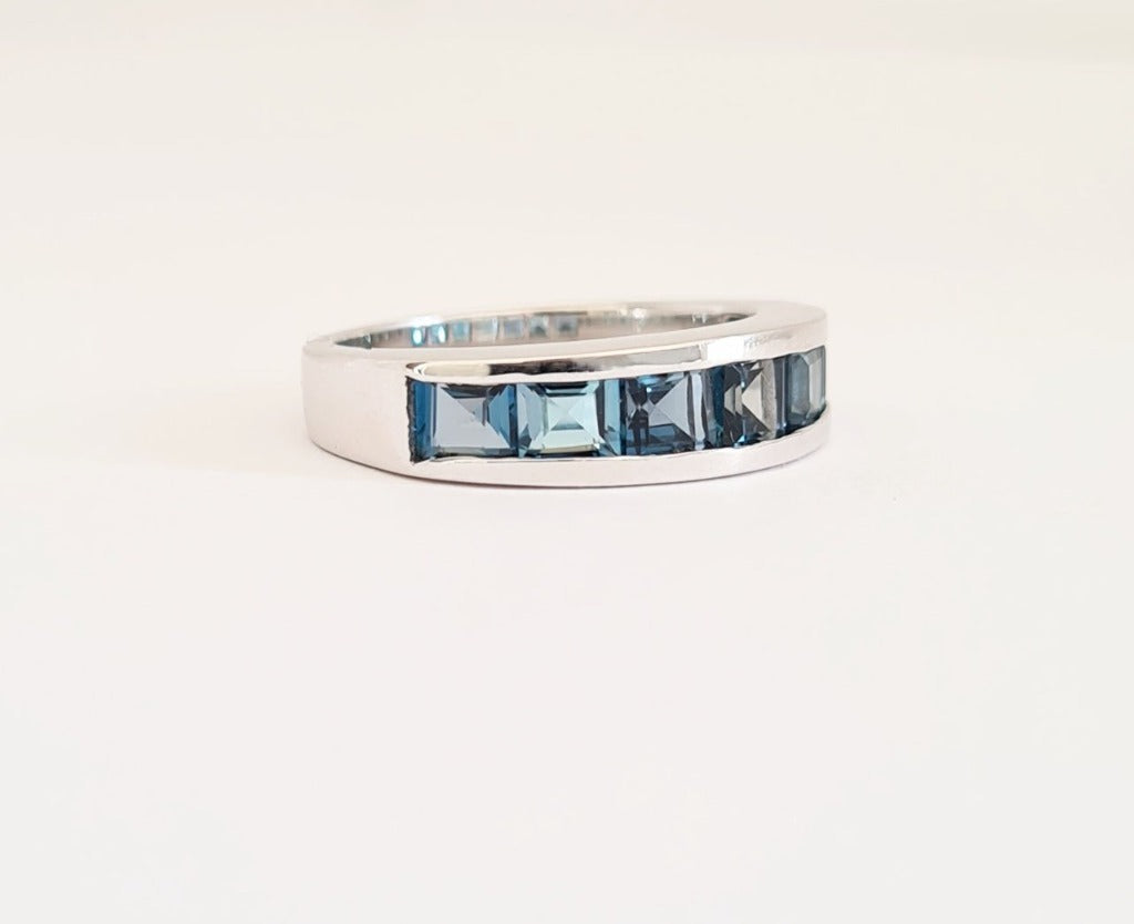 Contemporary London Blue Half Eternity Ring 