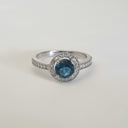 White Gold London Blue and Diamond Halo and Band Accent Ring
