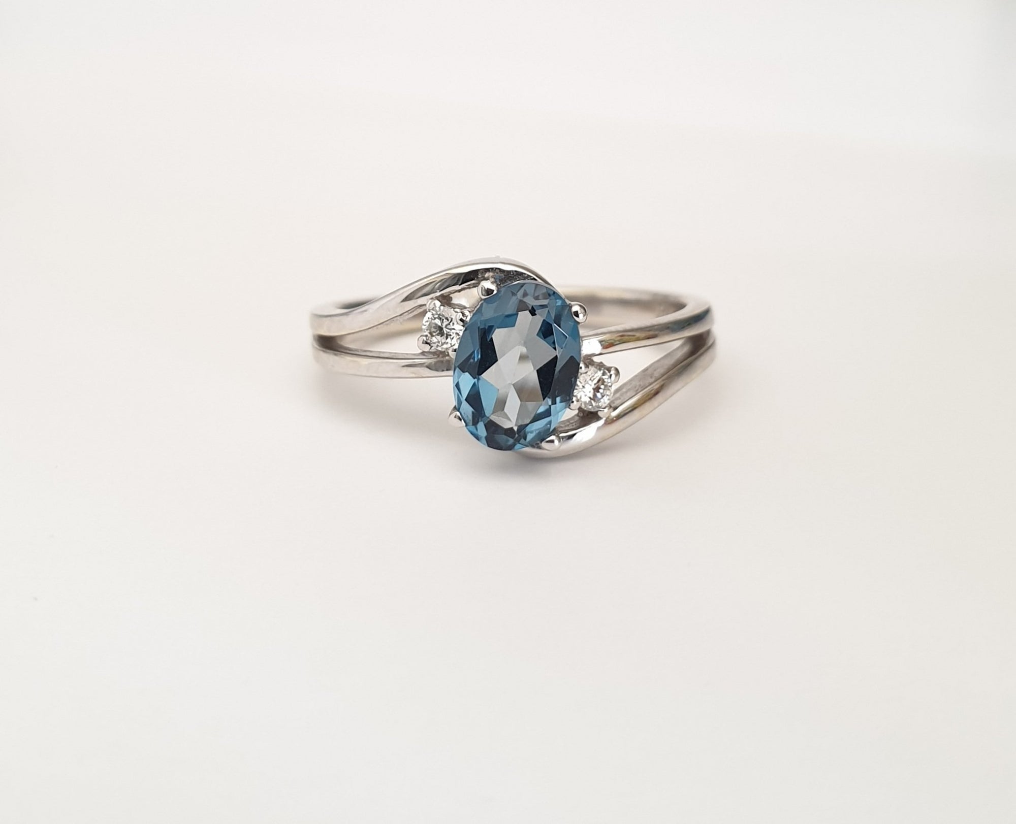 Oval London Blue and Diamond Ring