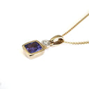 Bezel Set Cushion Cut Tanzanite and Diamond Yellow Gold Pendant 6