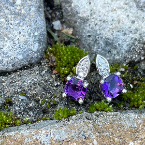 Amethyst Cushion Cut with Accent Diamond Studs