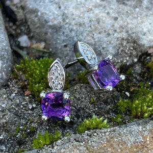 Amethyst Cushion Cut with Accent Diamond Studs