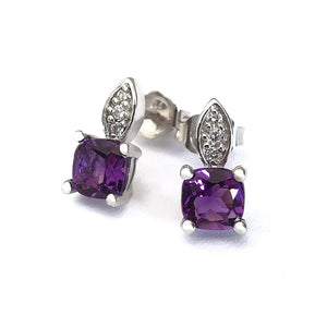  Amethyst Cushion Cut with Accent Diamond Studs