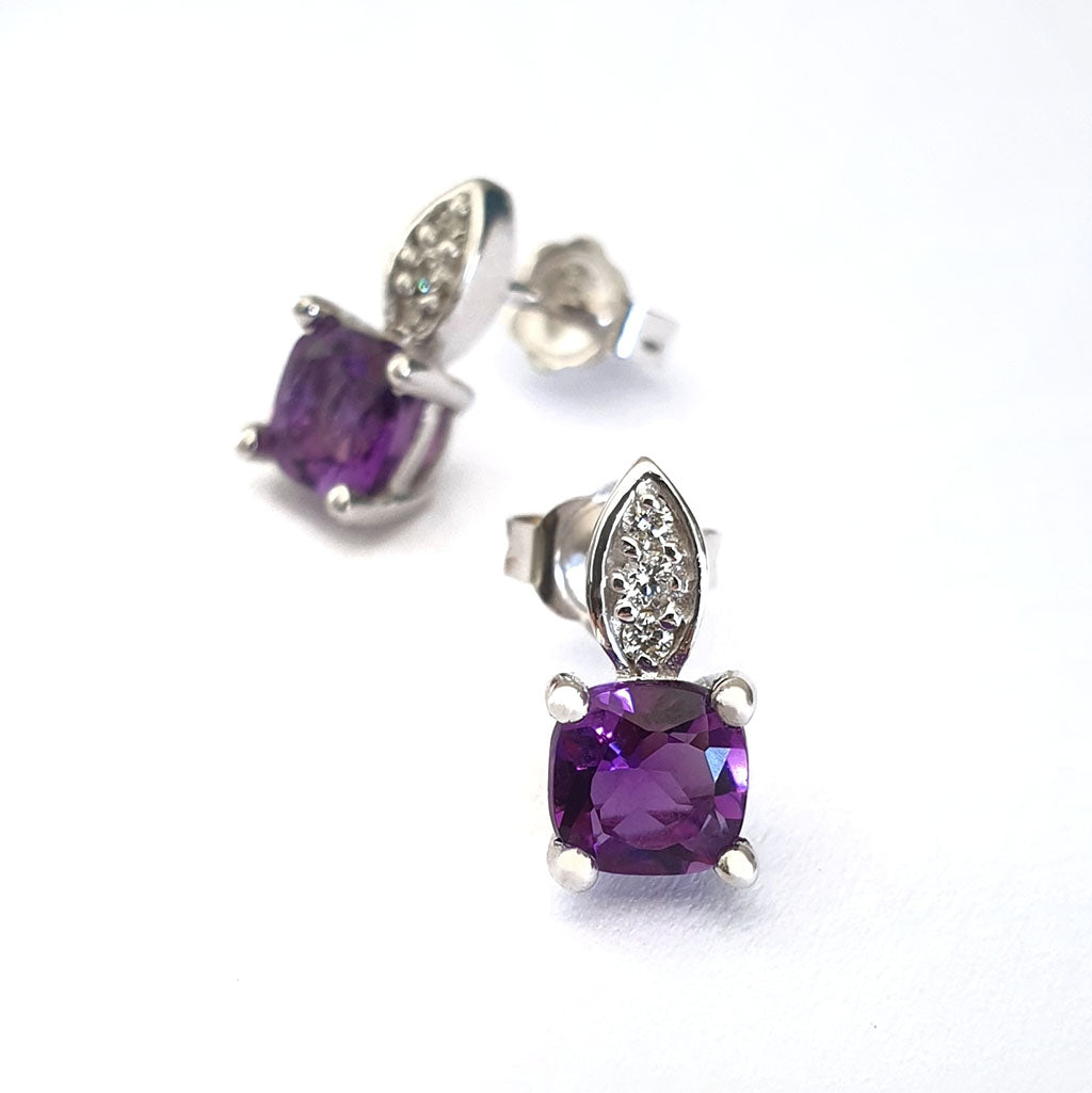  Amethyst Cushion Cut with Accent Diamond Studs