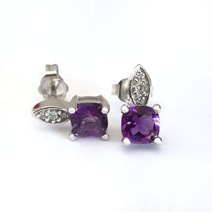  Amethyst Cushion Cut with Accent Diamond Studs