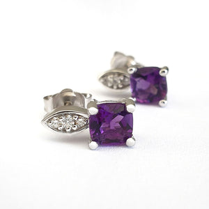  Amethyst Cushion Cut with Accent Diamond Studs