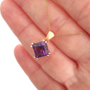 Amethyst Rose Gold Double Claw Square Cut Pendant