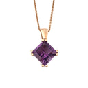 Amethyst Rose Gold Double Claw Square Cut Pendant