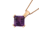 Amethyst Rose Gold Double Claw Square Cut Pendant