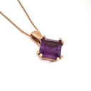 Amethyst Rose Gold Double Claw Square Cut Pendant
