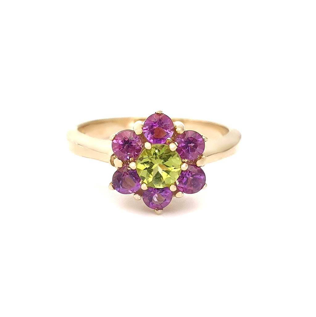 Amethyst and Peridot Flower Ring