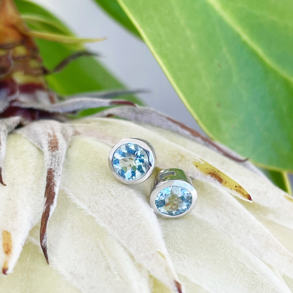 Aquamarine Bezel Set Earrings