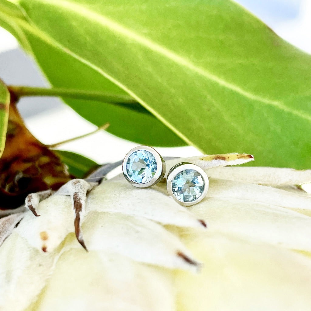 Aquamarine Bezel Set Earrings