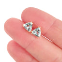 Aquamarine Double Claw Yellow Gold Trilliant Cut Studs
