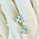 Aquamarine Double Claw Yellow Gold Trilliant Cut Studs\