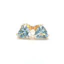 Aquamarine Double Claw Yellow Gold Trilliant Cut Studs