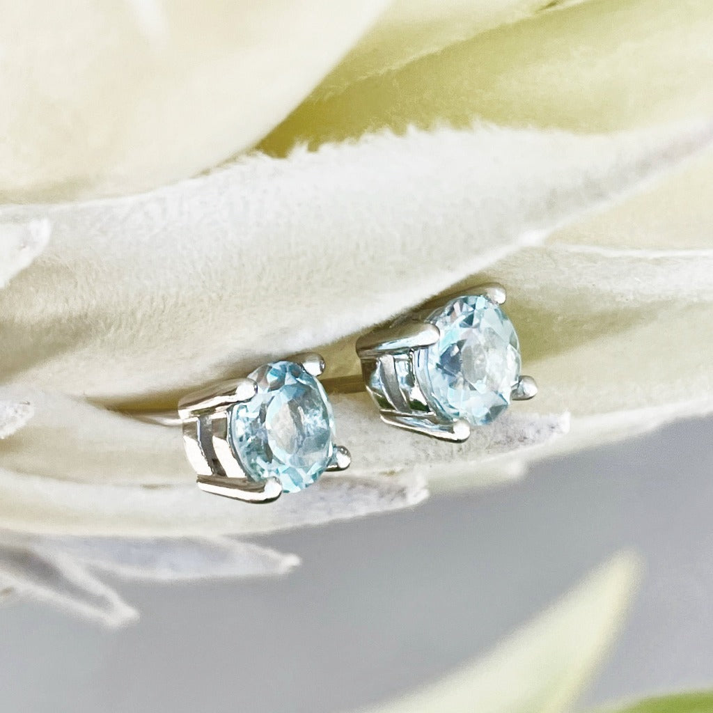 Aquamarine Four Claw Studs