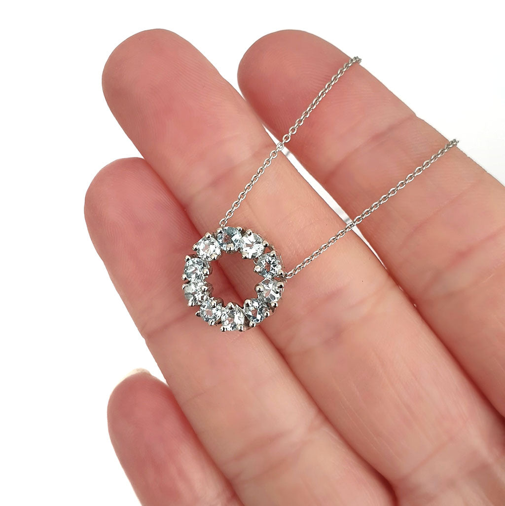  Aquamarine Halo Pendant