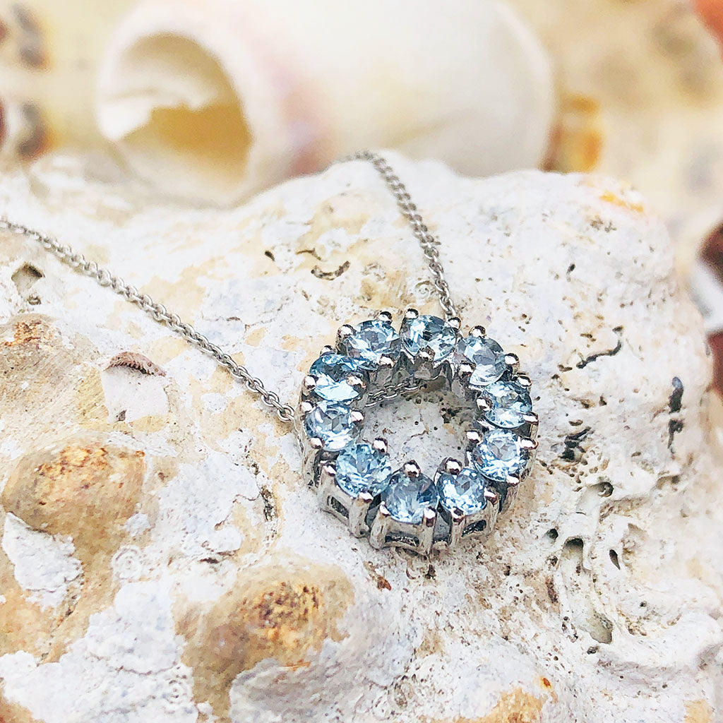 Aquamarine Halo Pendant