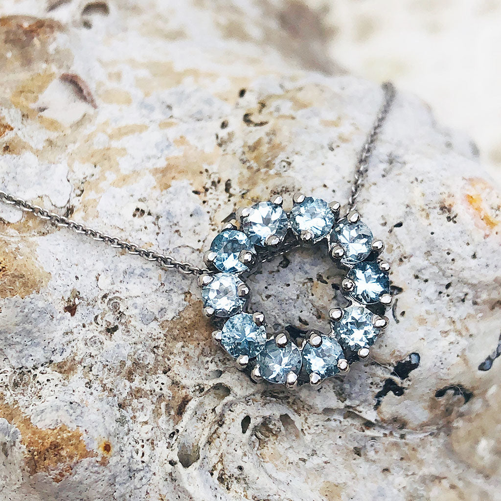 Aquamarine Halo Pendant