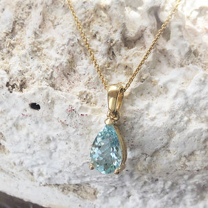Aquamarine Pear Cut Yellow Gold Pendant