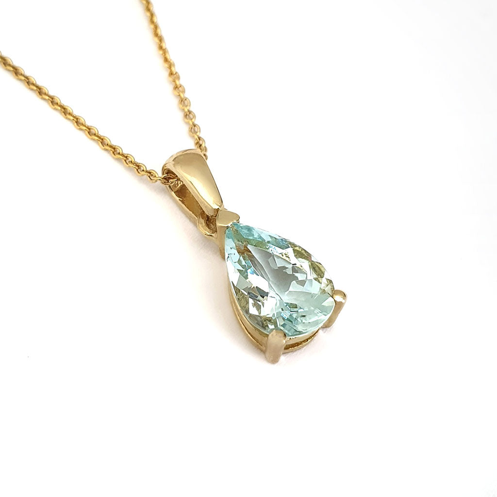 Aquamarine Pear Cut Yellow Gold Pendant
