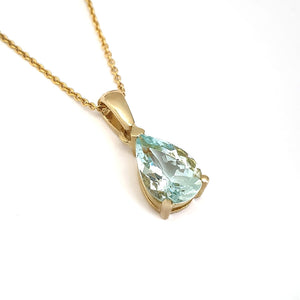 Aquamarine Pear Cut Yellow Gold Pendant