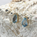 Aquamarine Pear Cut Yellow Gold Studs