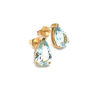  Aquamarine Pear Cut Yellow Gold Studs