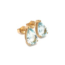  Aquamarine Pear Cut Yellow Gold Studs