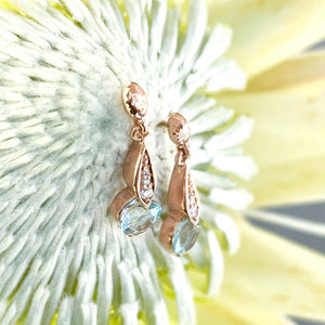 Aquamarine Rose Gold Drop Earrings with Diamond Highlight